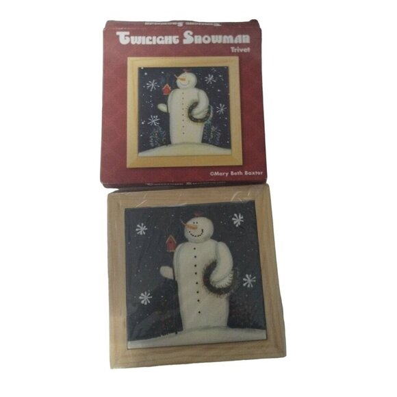 Twilight Snowman Framed Trivet by Mary Beth Baxter Size 7.5 in New - Picture 2 of 10
